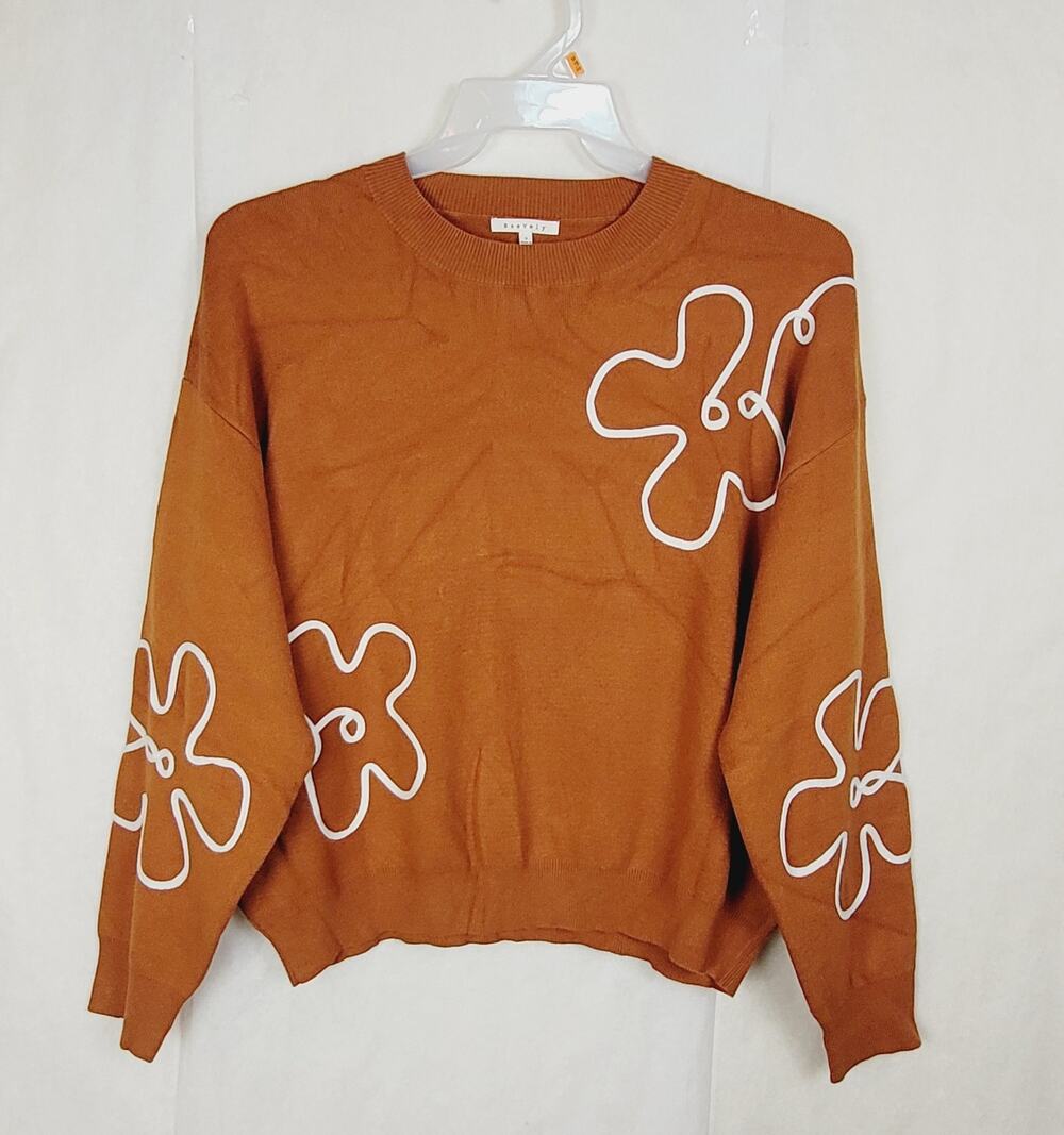 Baevely brown 3D floral applique sweater Size small Boho Feminine Artsy Retro